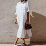 Women's White Oversized Maxi Shirt Dress with Chest Pocket – Beach Cover-Up and Casual Dress