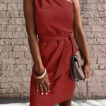 Women's One-Shoulder Tie Waist Midi Dress – Draped Party Dress for Cocktails & Wedding Guests