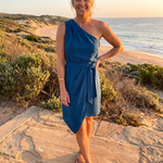 Women's One-Shoulder Tie Waist Midi Dress – Draped Party Dress for Cocktails & Wedding Guests