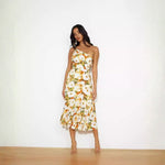 Women's One-Shoulder Floral Midi Dress with Flared Hem – Race Day and Garden Party Dress