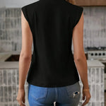Women's Sleeveless High Neck Blouse – Structured Shoulder Smart Casual Top