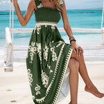 Women's Smocked Bodice Boho Maxi Dress – Printed Summer Dress with Square Straps