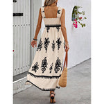 Women's Smocked Bodice Boho Maxi Dress – Printed Summer Dress with Square Straps