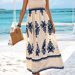 Women's Smocked Bodice Boho Maxi Dress – Printed Summer Dress with Square Straps