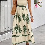 Women's Smocked Bodice Boho Maxi Dress – Printed Summer Dress with Square Straps