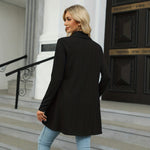 Women's Open Front Tailored Blazer with Draped Lapel – Buttonless Office to Evening Layer