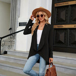 Women's Open Front Tailored Blazer with Draped Lapel – Buttonless Office to Evening Layer
