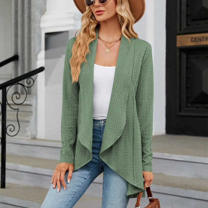 Women's Open Front Tailored Blazer with Draped Lapel – Buttonless Office to Evening Layer