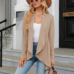 Women's Open Front Tailored Blazer with Draped Lapel – Buttonless Office to Evening Layer