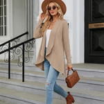 Women's Open Front Tailored Blazer with Draped Lapel – Buttonless Office to Evening Layer