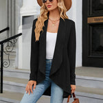 Women's Open Front Tailored Blazer with Draped Lapel – Buttonless Office to Evening Layer