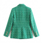 Women's Boucle Double-Breasted Blazer with Peak Lapel & Welt Pockets – Fitted Workwear Jacket