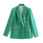 Women's Boucle Double-Breasted Blazer with Peak Lapel & Welt Pockets – Fitted Workwear Jacket