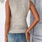 Women's Ribbed Square Neck Tank Top with Ruched Sides – Fitted Casual Summer Top