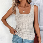 Women's Ribbed Square Neck Tank Top with Ruched Sides – Fitted Casual Summer Top