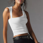 Women's Asymmetric Neckline Cropped Tank Top with Cutout – Ruched White Summer Top