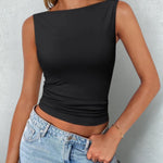 Women's Cropped Boat Neck Tank Top – Fitted Ruched Sleeveless Summer Top