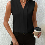 Women's Sleeveless V-Neck Tank Top with Pleated Front – Workwear Layering Top for Office