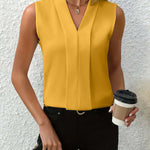Women's Sleeveless V-Neck Tank Top with Pleated Front – Workwear Layering Top for Office