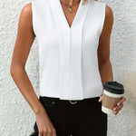 Women's Sleeveless V-Neck Tank Top with Pleated Front – Workwear Layering Top for Office