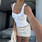 Women's Rhinestone Star Racerback Tank Top – Cropped Fitted Going-Out Top