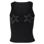 Women's Rhinestone Star Racerback Tank Top – Cropped Fitted Going-Out Top