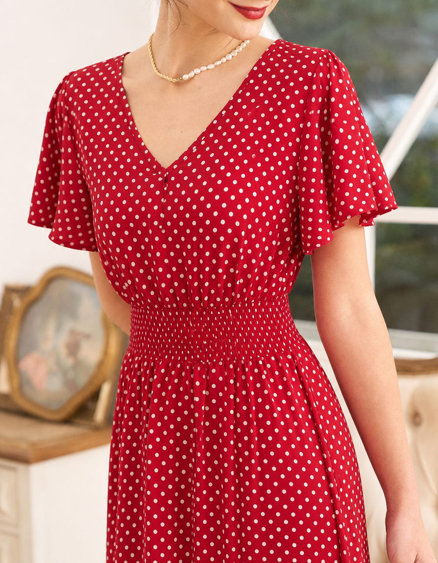 Women's Polka Dot Wrap Midi Dress – Wedding Guest & Garden Party Dress