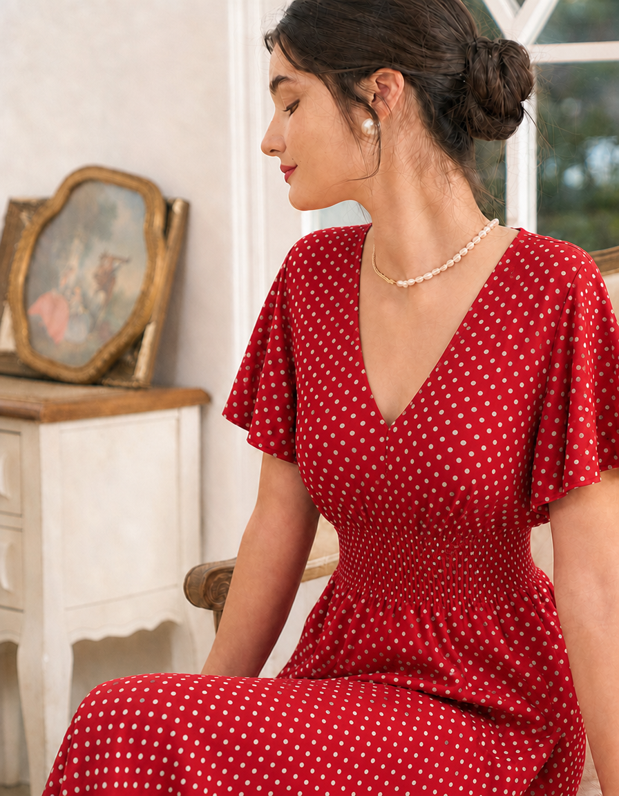 Women's Polka Dot Wrap Midi Dress – Wedding Guest & Garden Party Dress