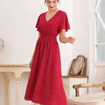 Women's Polka Dot Wrap Midi Dress – Wedding Guest & Garden Party Dress