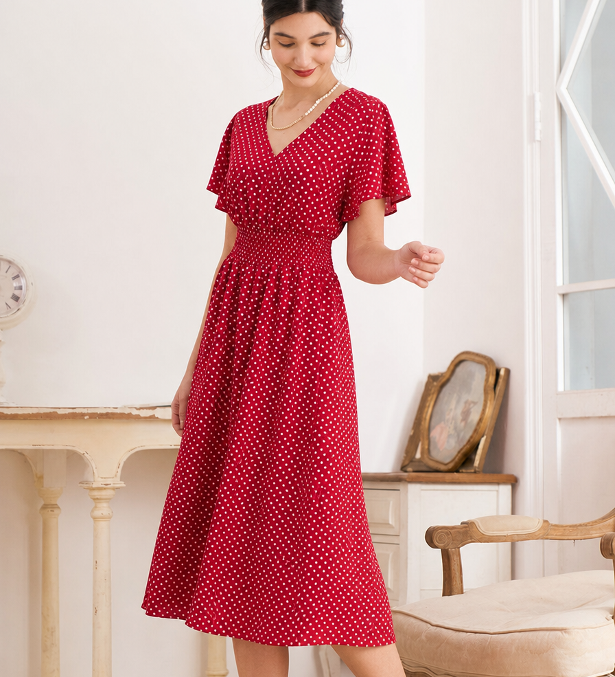 Women's Polka Dot Wrap Midi Dress – Wedding Guest & Garden Party Dress