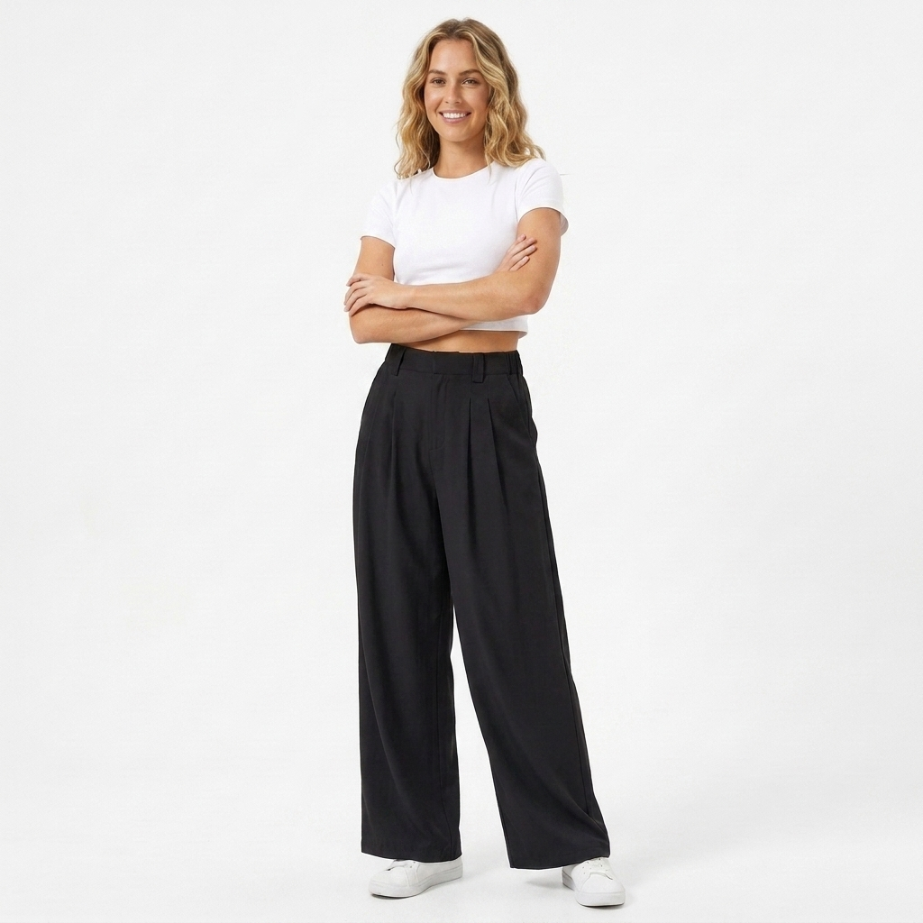 Women's High-Waisted Wide Leg Work Pants with Front Pleats – Tailored Office Pants