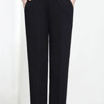 Women's Pull-On Work Pants with Elastic Waist and Pockets – Ankle Length Straight Leg Pants