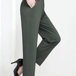 Women's Pull-On Work Pants with Elastic Waist and Pockets – Ankle Length Straight Leg Pants