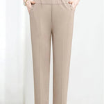 Women's Pull-On Work Pants with Elastic Waist and Pockets – Ankle Length Straight Leg Pants