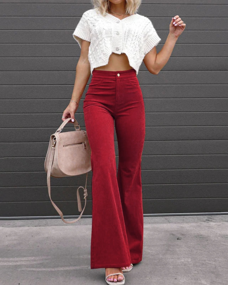 Women's High Waisted Flared Work Pants with Pockets – Tailored Office Pants
