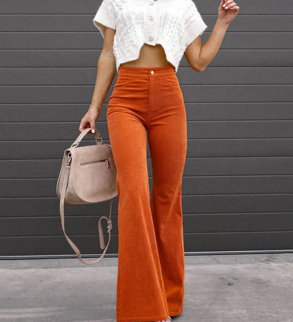 Women's High Waisted Flared Work Pants with Pockets – Tailored Office Pants