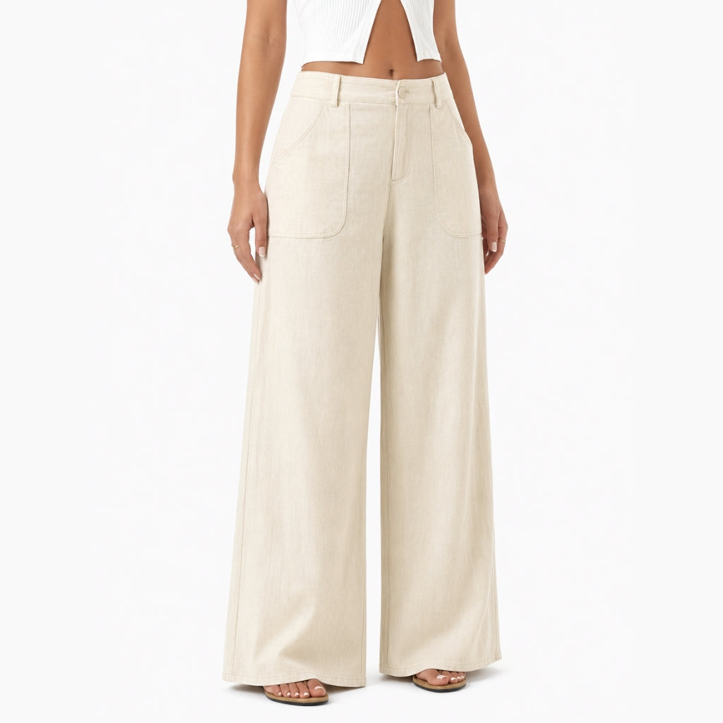 Women's High Waist Wide Leg Work Pants with Side Pockets – Smart Office Pants