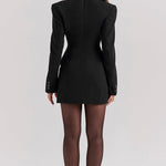 Women's Blazer Mini Dress with Puff Shoulders & Button Front – Tailored Workwear Dress