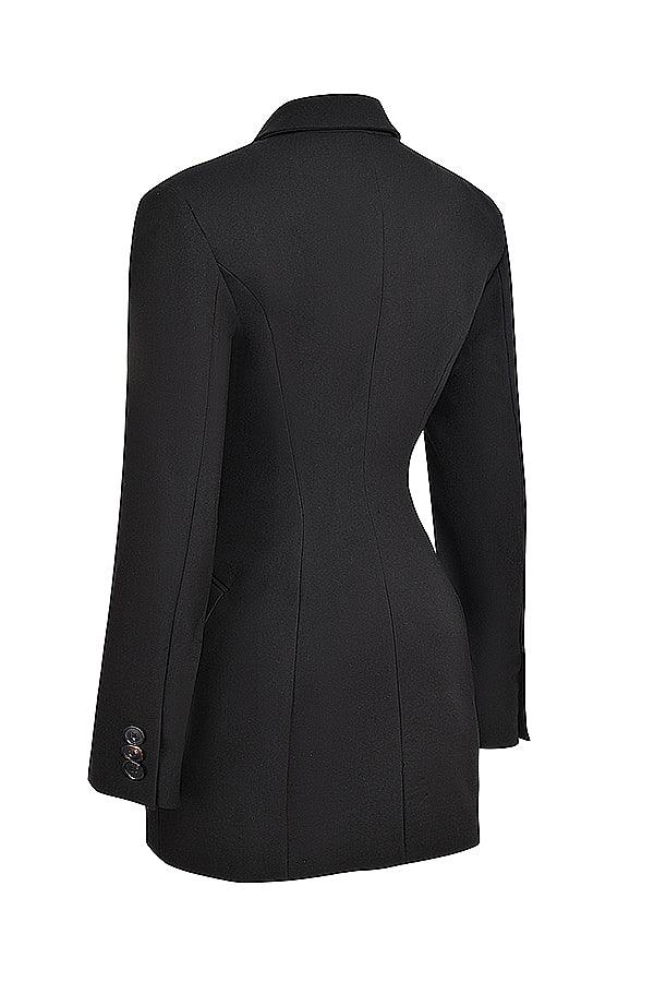 Women's Blazer Mini Dress with Puff Shoulders & Button Front – Tailored Workwear Dress