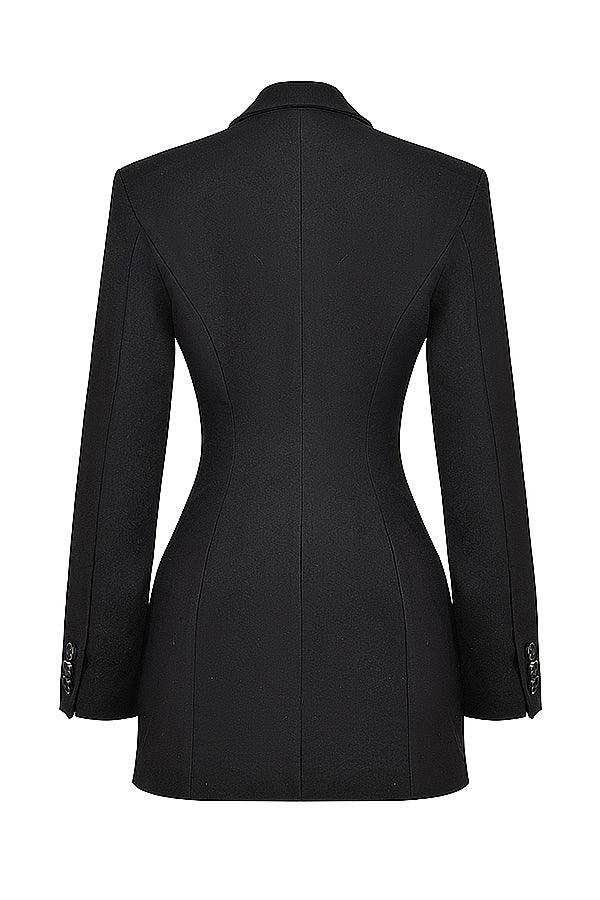 Women's Blazer Mini Dress with Puff Shoulders & Button Front – Tailored Workwear Dress