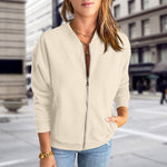 Women's Zip-Up Bomber Jacket with Rib Collar & Pockets – Casual Everyday Layer