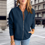 Women's Zip-Up Bomber Jacket with Rib Collar & Pockets – Casual Everyday Layer
