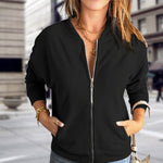 Women's Zip-Up Bomber Jacket with Rib Collar & Pockets – Casual Everyday Layer