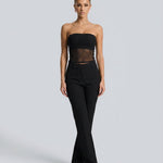 Women's Strapless Mesh Panel Crop Top – Fitted Bandeau Tube Top for Evening