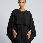 Women's Pleated Maxi Dress with Cape Overlay – Elegant Evening & Wedding Guest Dress