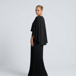 Women's Pleated Maxi Dress with Cape Overlay – Elegant Evening & Wedding Guest Dress
